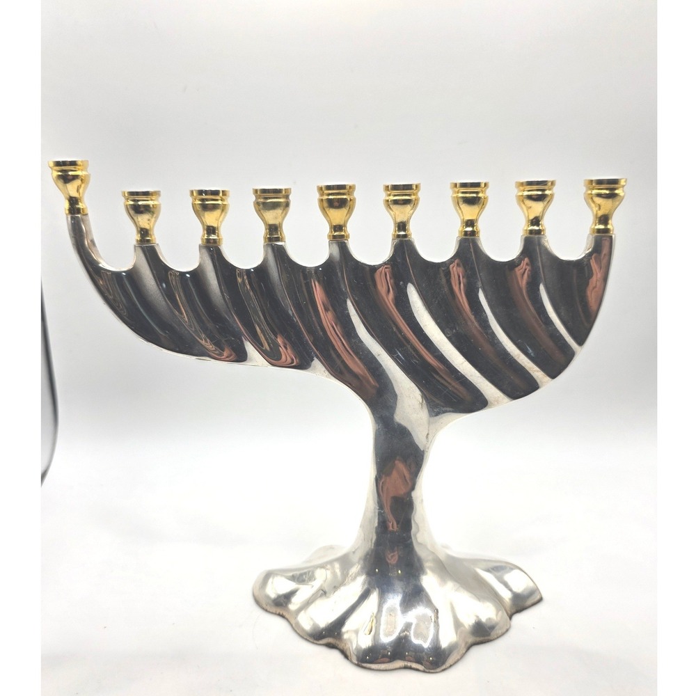 Towle Silverplate and Gold Tone Modern Wave Hanukkah Menorah Made in India